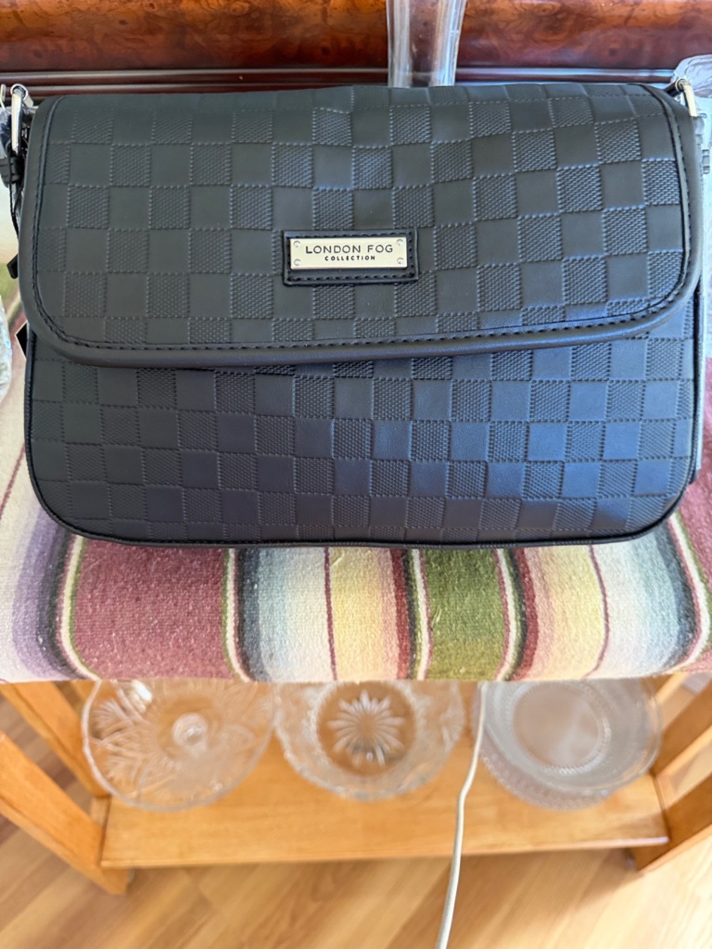 London Fog Black Checkerboard Crossbody Shoulder Bag